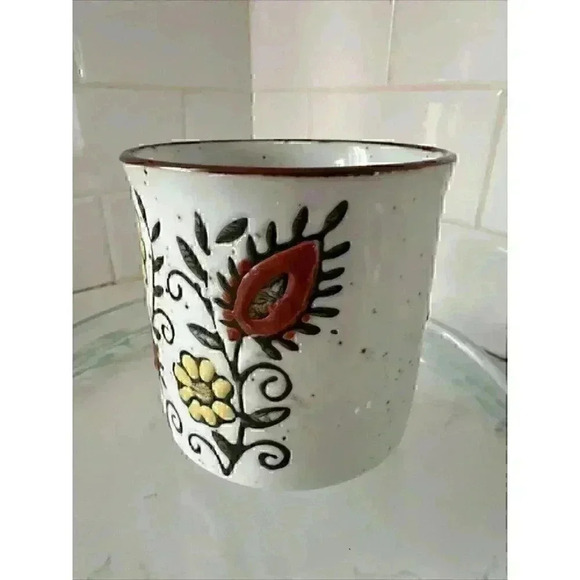 Vintage Stoneware Yellow & Orange Flowers Coffee Mug Vintage - Picture 9 of 14